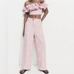 Zara Embroidered Linen Pants 🌸